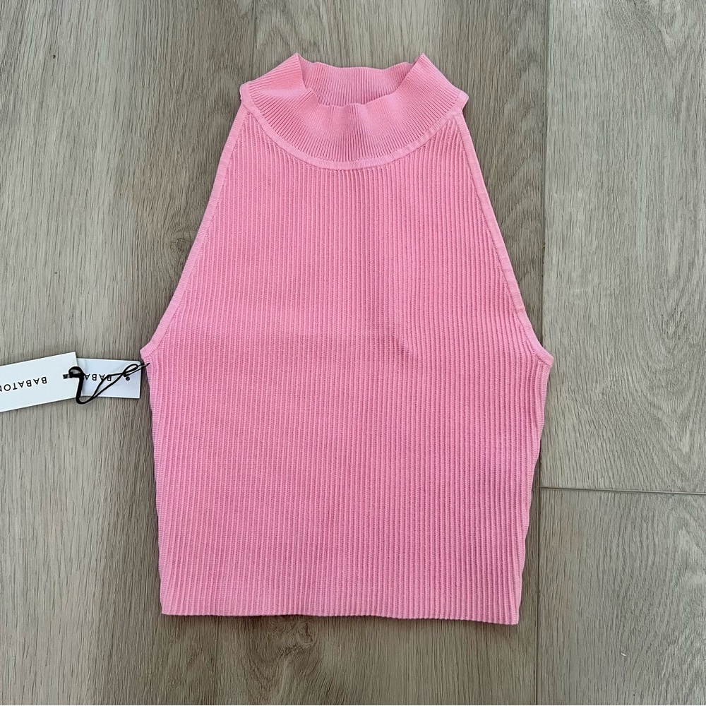 Aritzia Babaton Pink Sculpt Knit Mockneck Halter Top